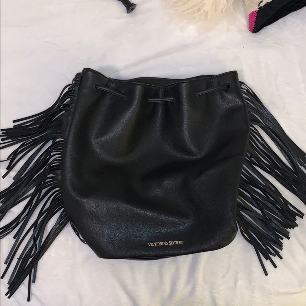 Black leather frayed Victoria’s Secret bag
